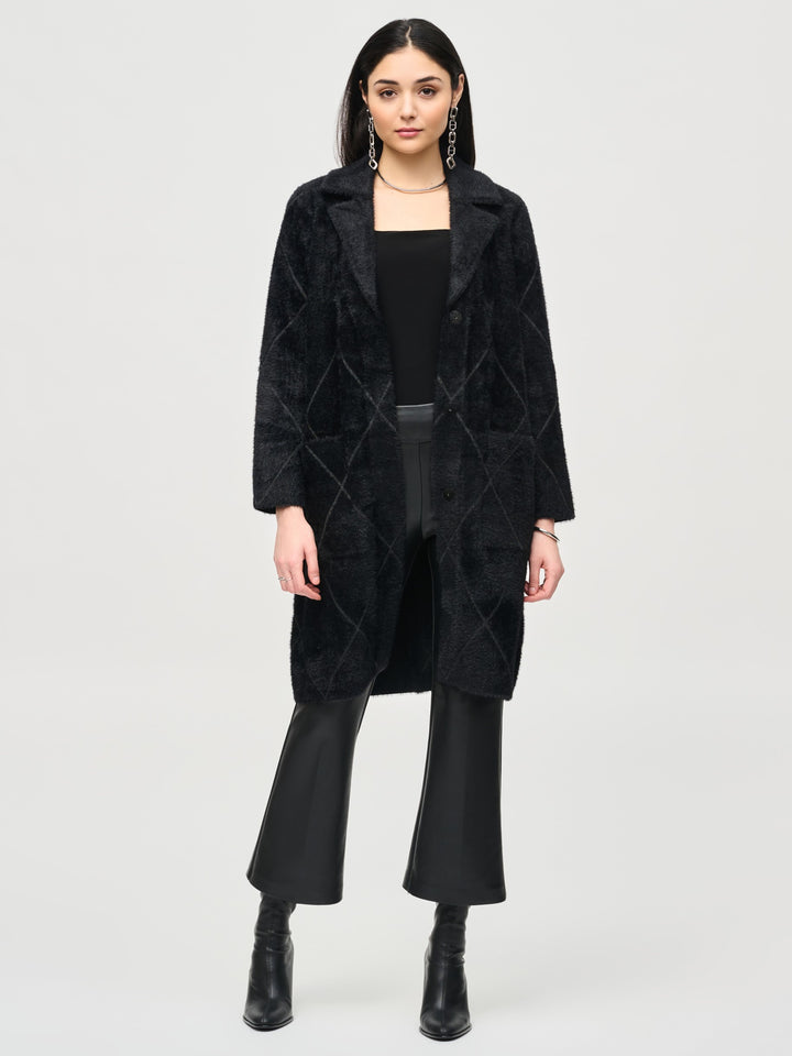 Black Diamond Pattern Plush Knit Coat