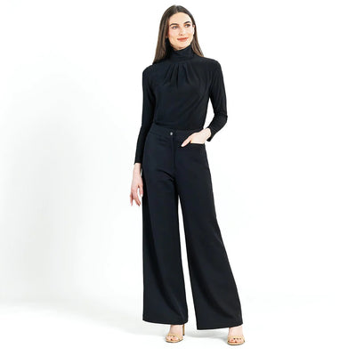 Black Pleated Mock Neck Top