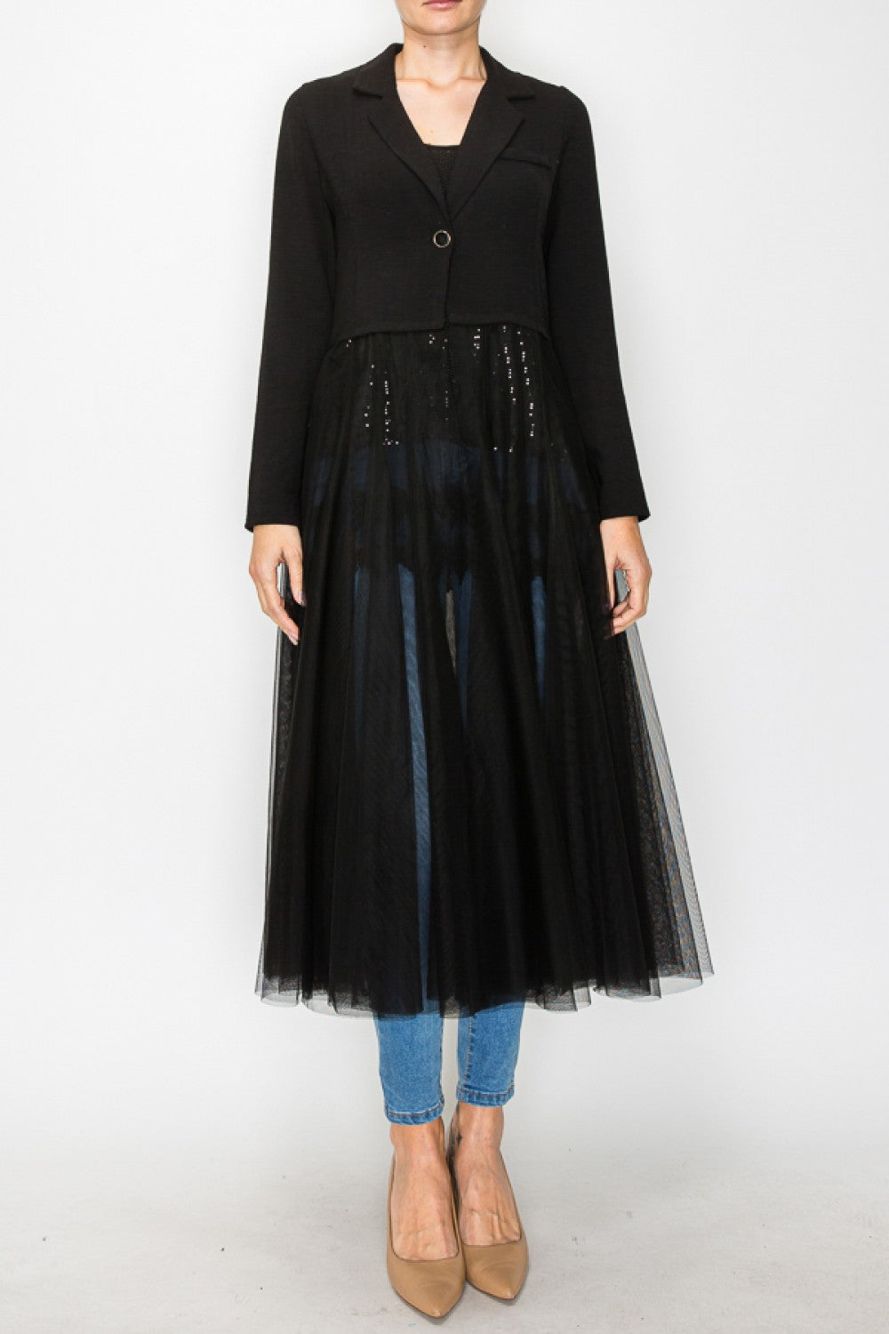 Black Duster Jacket with Sheer Bottom