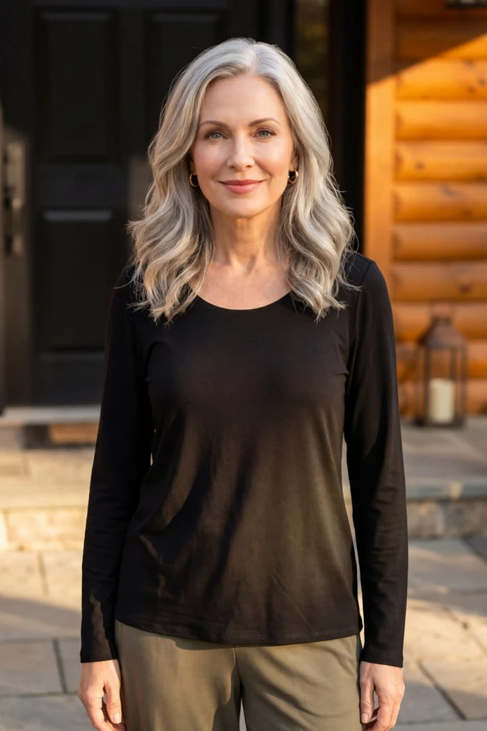 Black Easy Long Sleeve Top