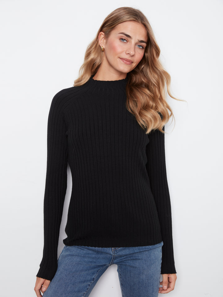Black Essential Mock Neck Ribbed Sweater