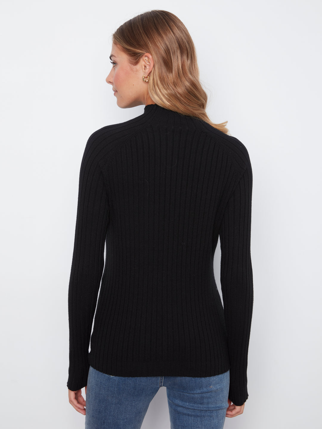 Black Essential Mock Neck Ribbed Sweater