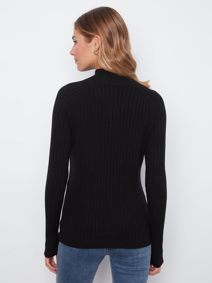 Black Essential Mock Neck Ribbed Sweater