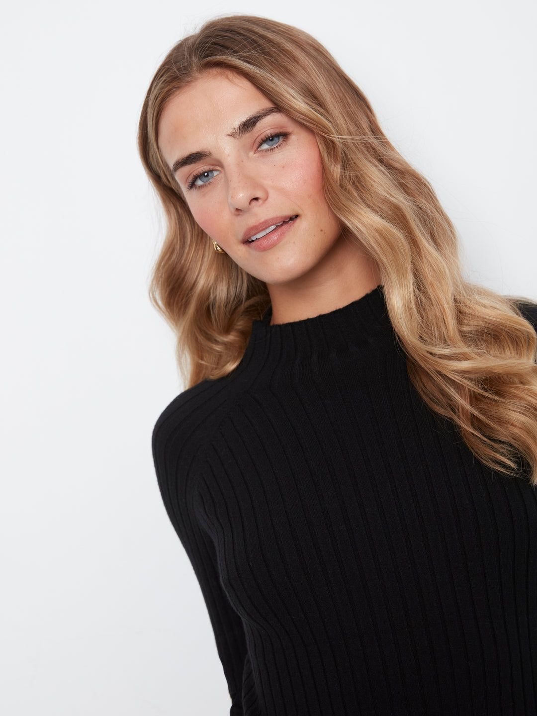 Black Essential Mock Neck Ribbed Sweater