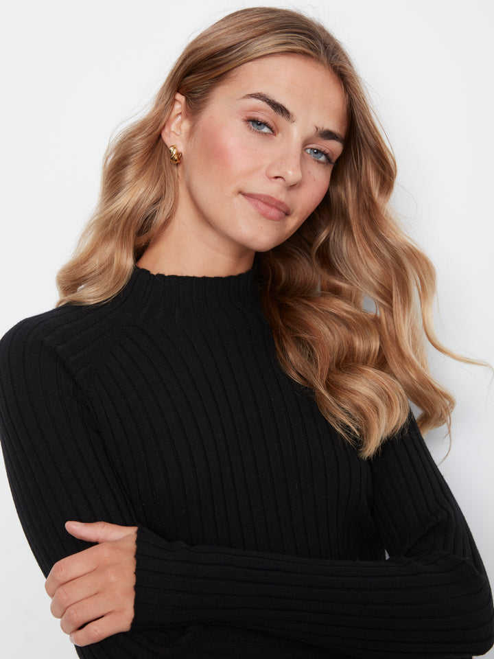 Black Essential Mock Neck Ribbed Sweater