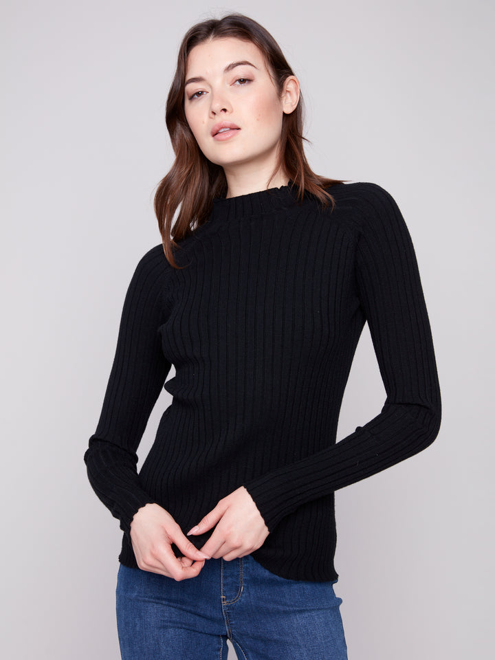 Black Essential Mock Neck Ribbed Sweater