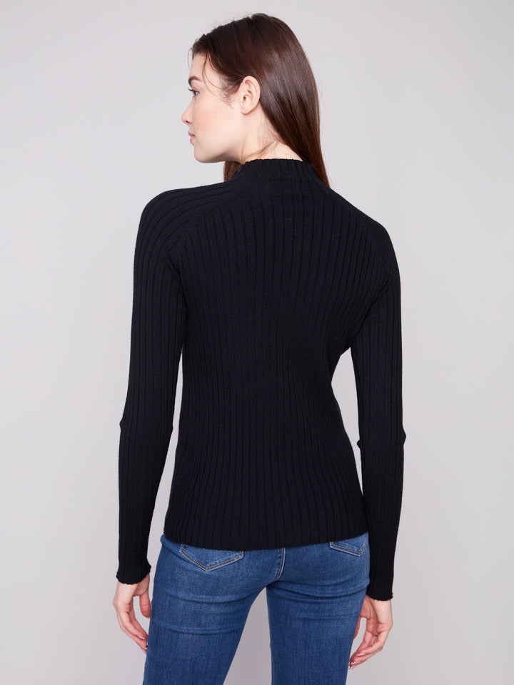 Black Essential Mock Neck Ribbed Sweater