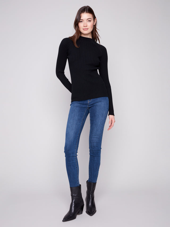 Black Essential Mock Neck Ribbed Sweater