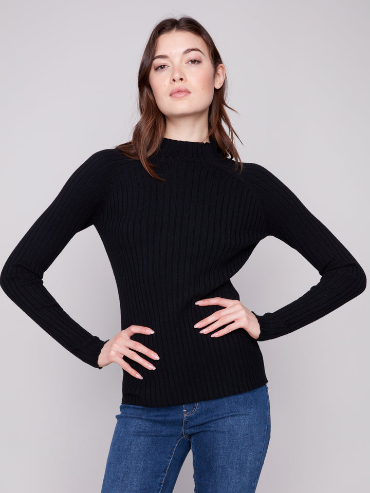 Black Essential Mock Neck Ribbed Sweater