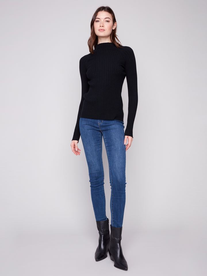 Black Essential Mock Neck Ribbed Sweater