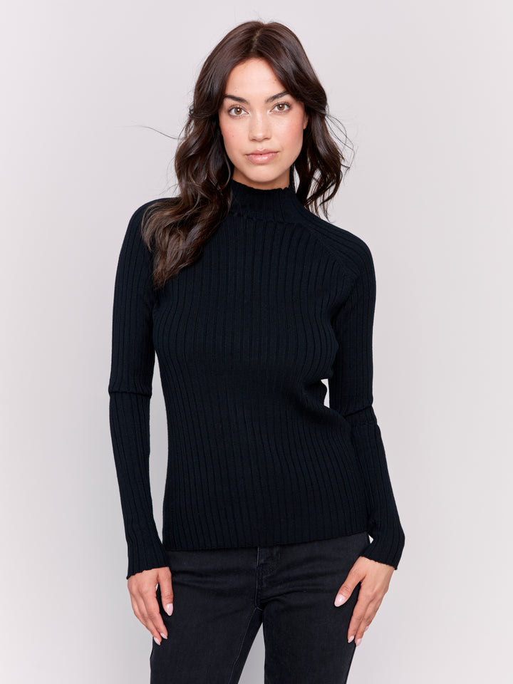 Black Essential Mock Neck Ribbed Sweater