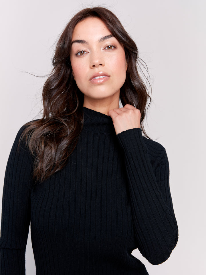 Black Essential Mock Neck Ribbed Sweater