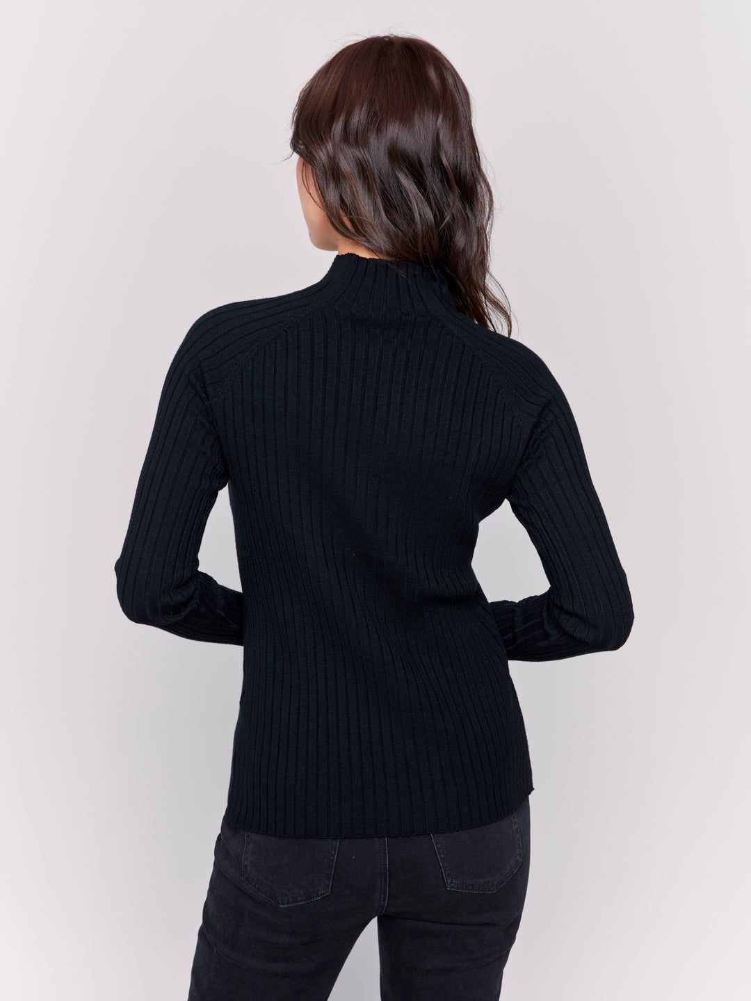 Black Essential Mock Neck Ribbed Sweater