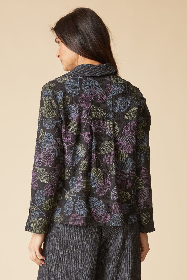 Black Falling Leaves Crinkle Crepe Jacket