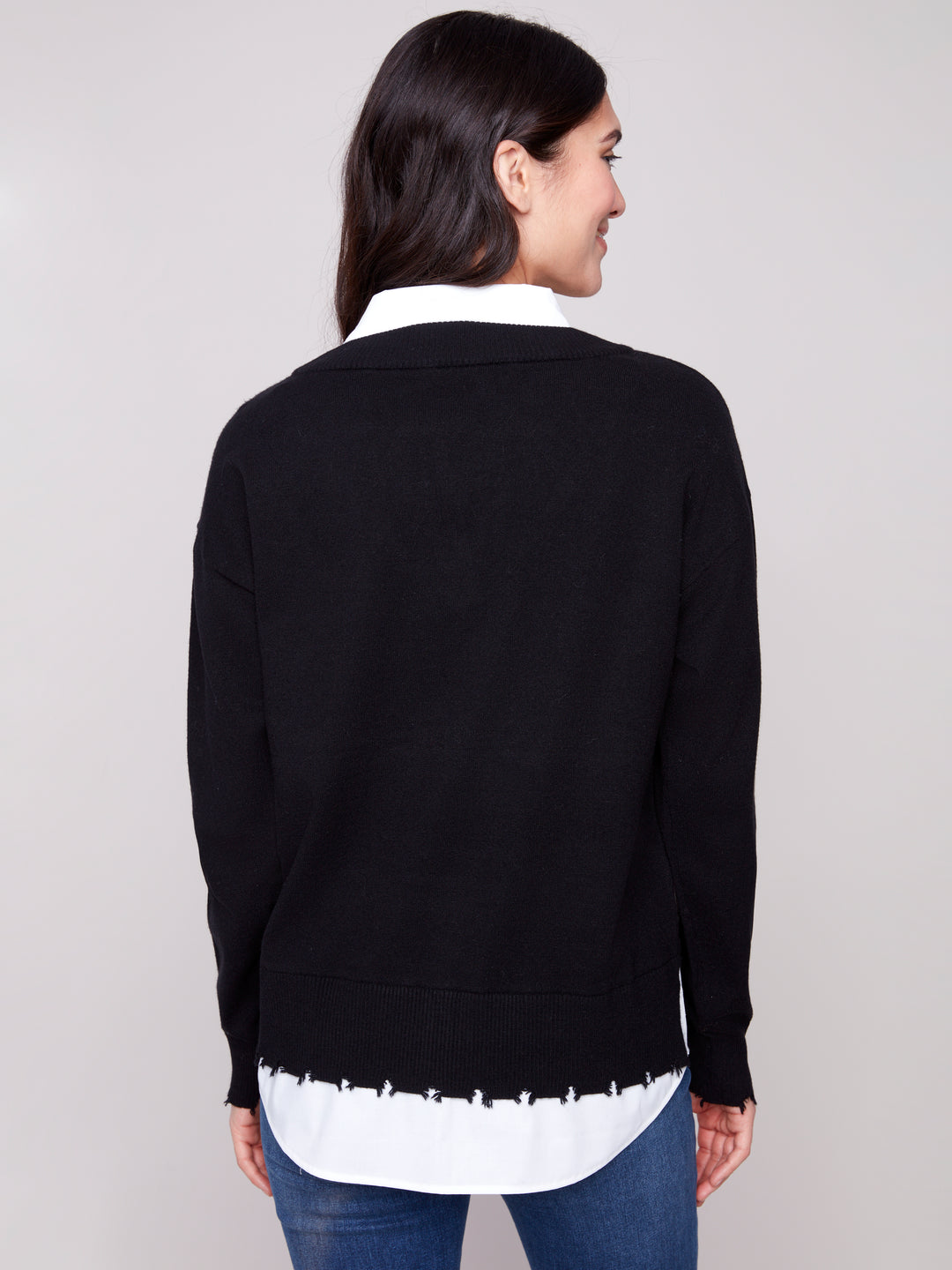 Black Fooler Sweater With Shirt Collar