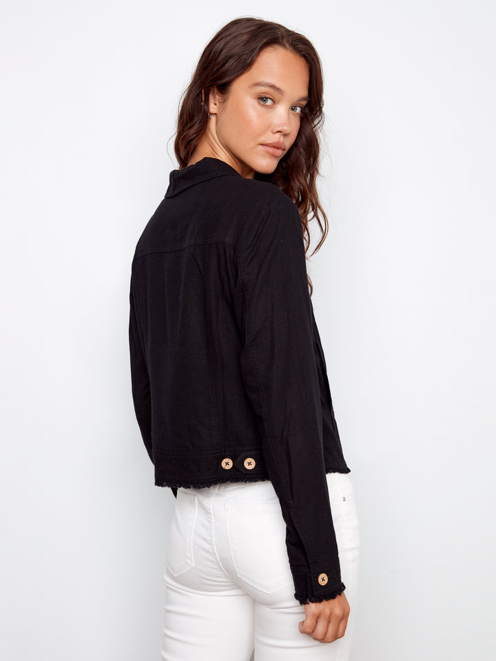 Black Frayed Edge Linen Jacket