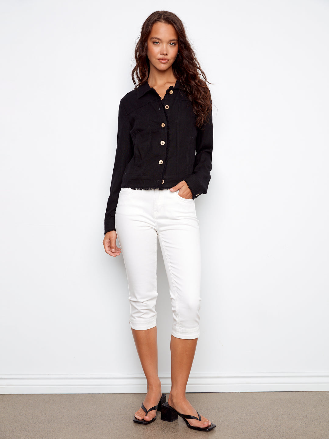 Black Frayed Edge Linen Jacket