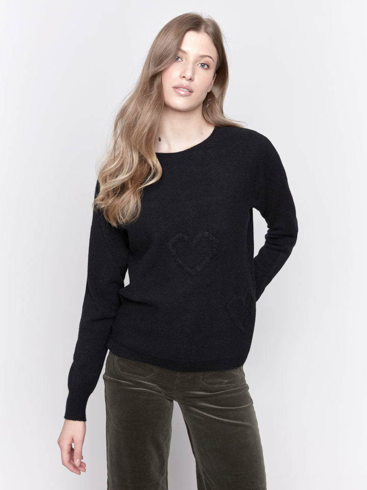 Black Fringe Hearts Sweater