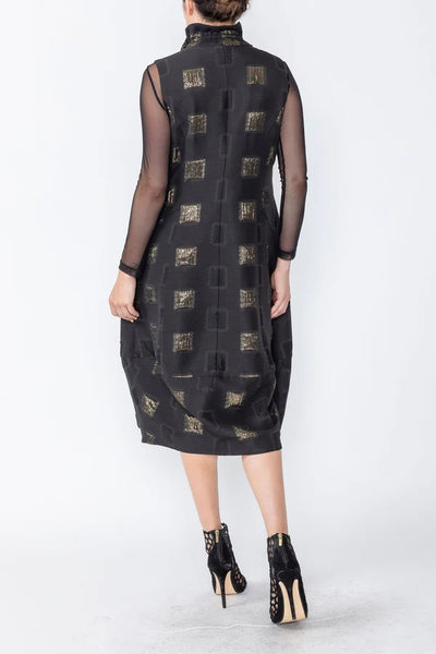 Black Geo Textured Metallic Dress
