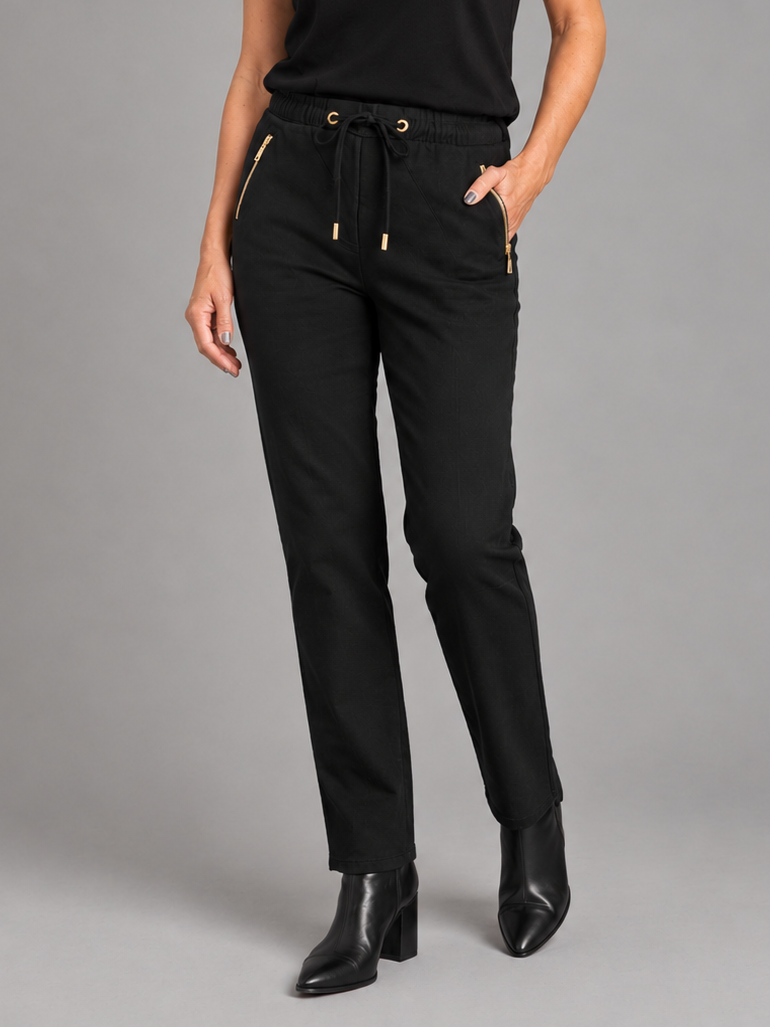 Black Gold Zipper Pull On Jogger Pant