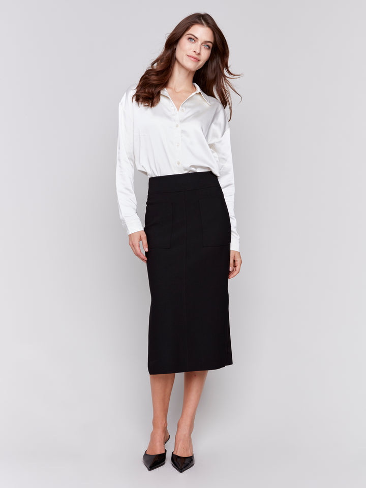 Black Gutsy Crepe Patch Pocket Skirt