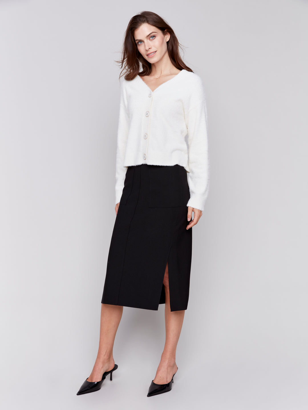 Black Gutsy Crepe Patch Pocket Skirt