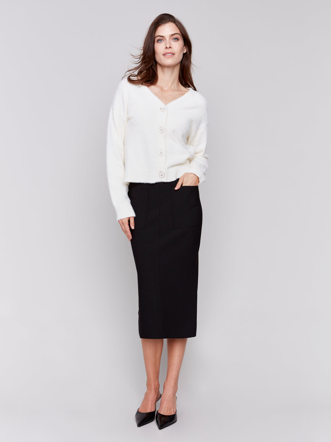 Black Gutsy Crepe Patch Pocket Skirt