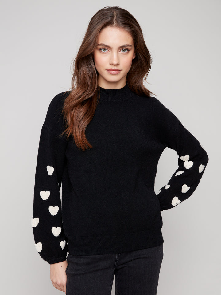 Black Heart Embroidered Sweater