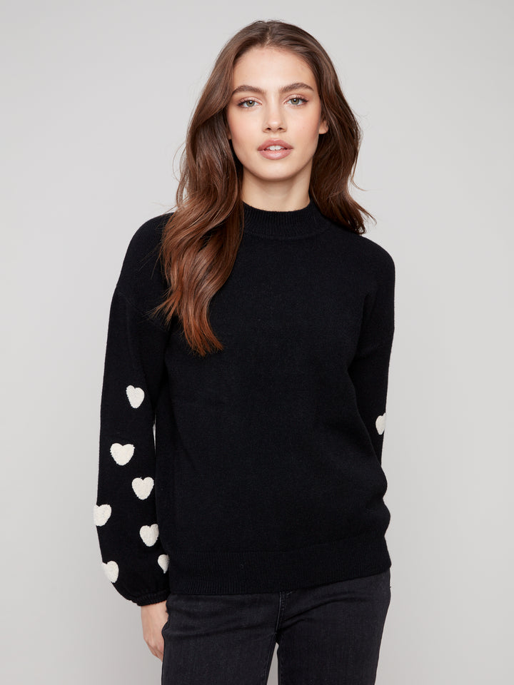 Black Heart Embroidered Sweater