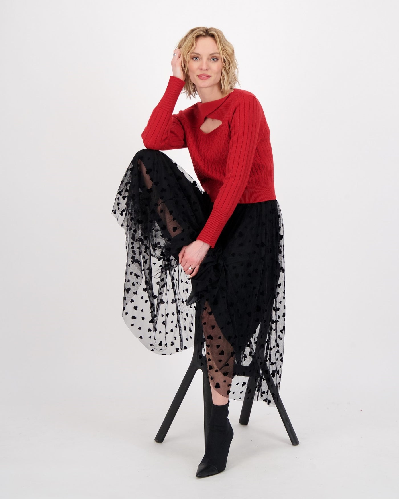 Black Heart Flocked Tulle Skirt
