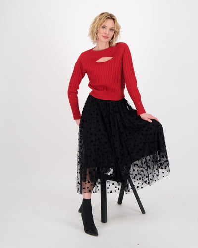 Black Heart Flocked Tulle Skirt