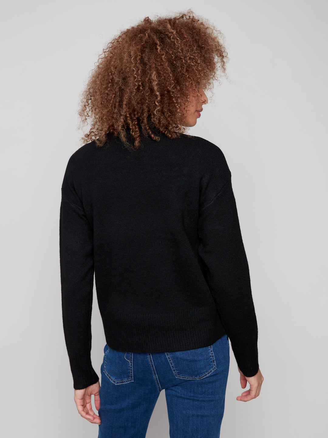 Black Intarsia Heart Mock Neck Sweater