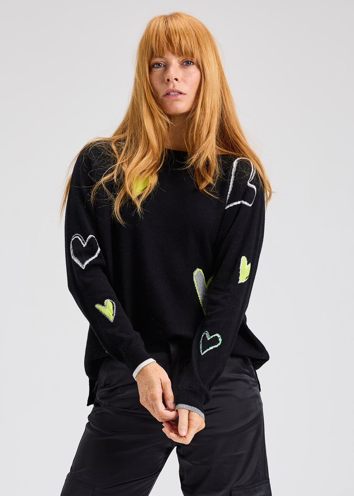 Black Intarsia Hearts Sweater