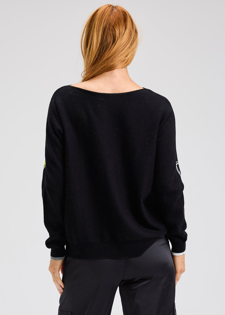 Black Intarsia Hearts Sweater