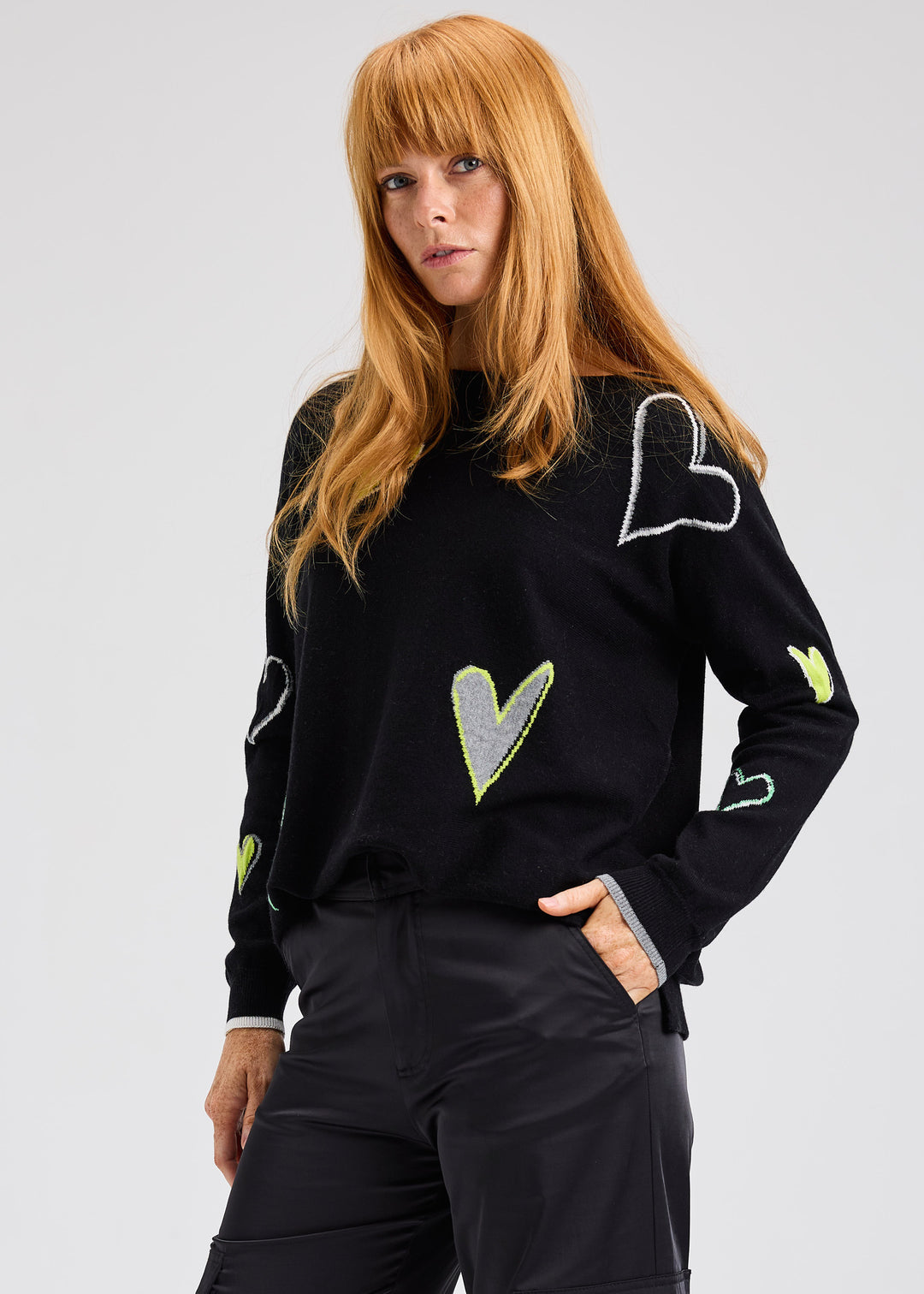 Black Intarsia Hearts Sweater