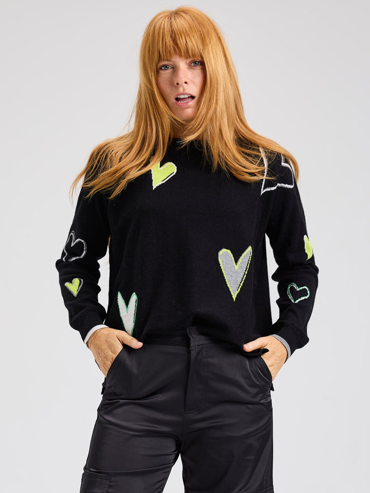 Black Intarsia Hearts Sweater