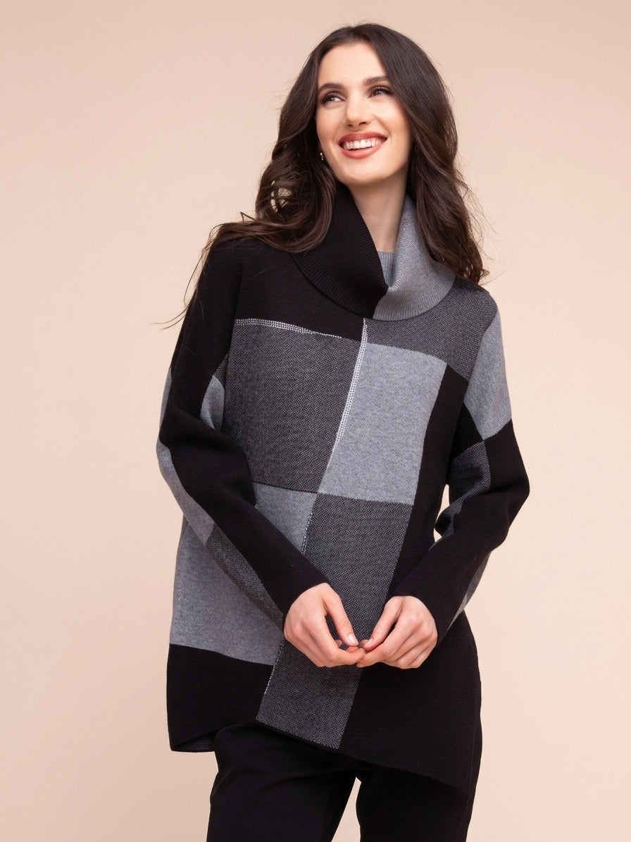 Black Jewel Detail Colour Block Sweater