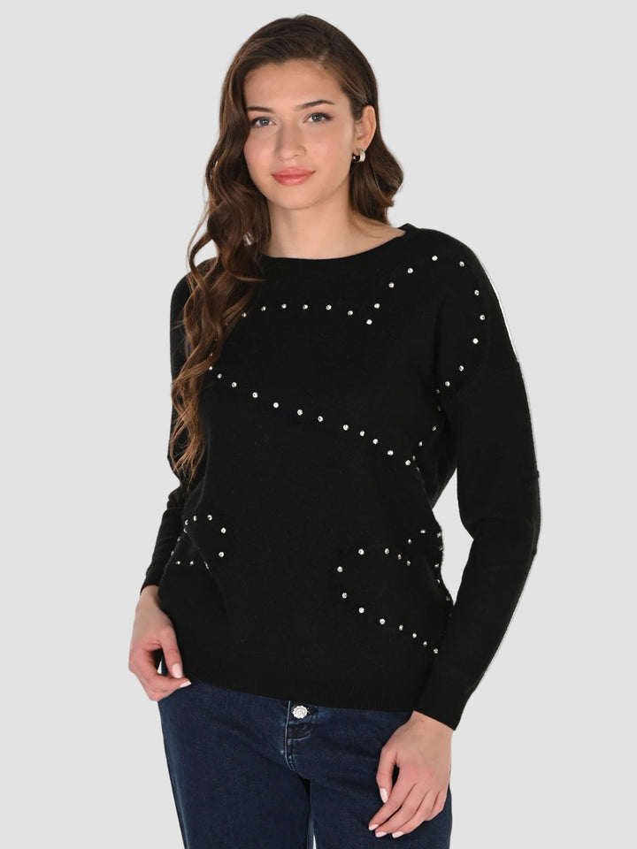 Black Jeweled Heart Sweater