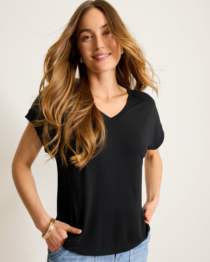 Black Kauai Jersey V-Neck Tee