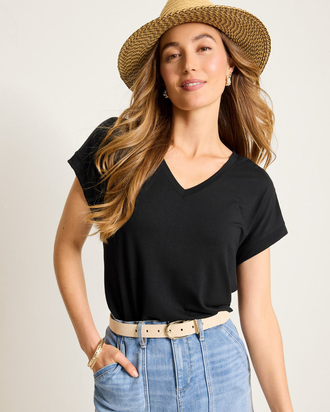 Black Kauai Jersey V-Neck Tee