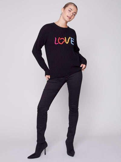 Black LOVE Embroidered Sweater