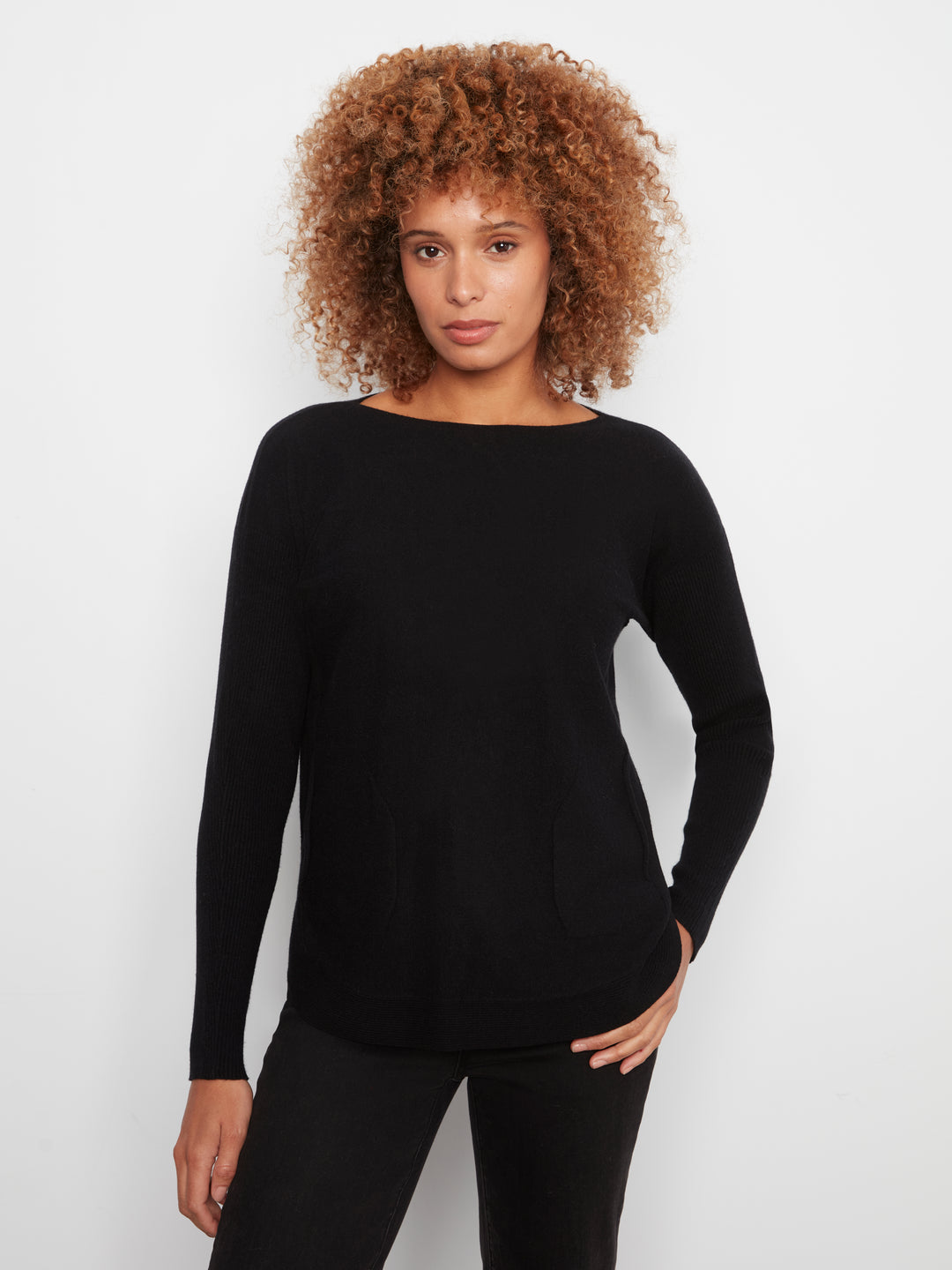 Black Lace-Up Back Plushy Knit Sweater