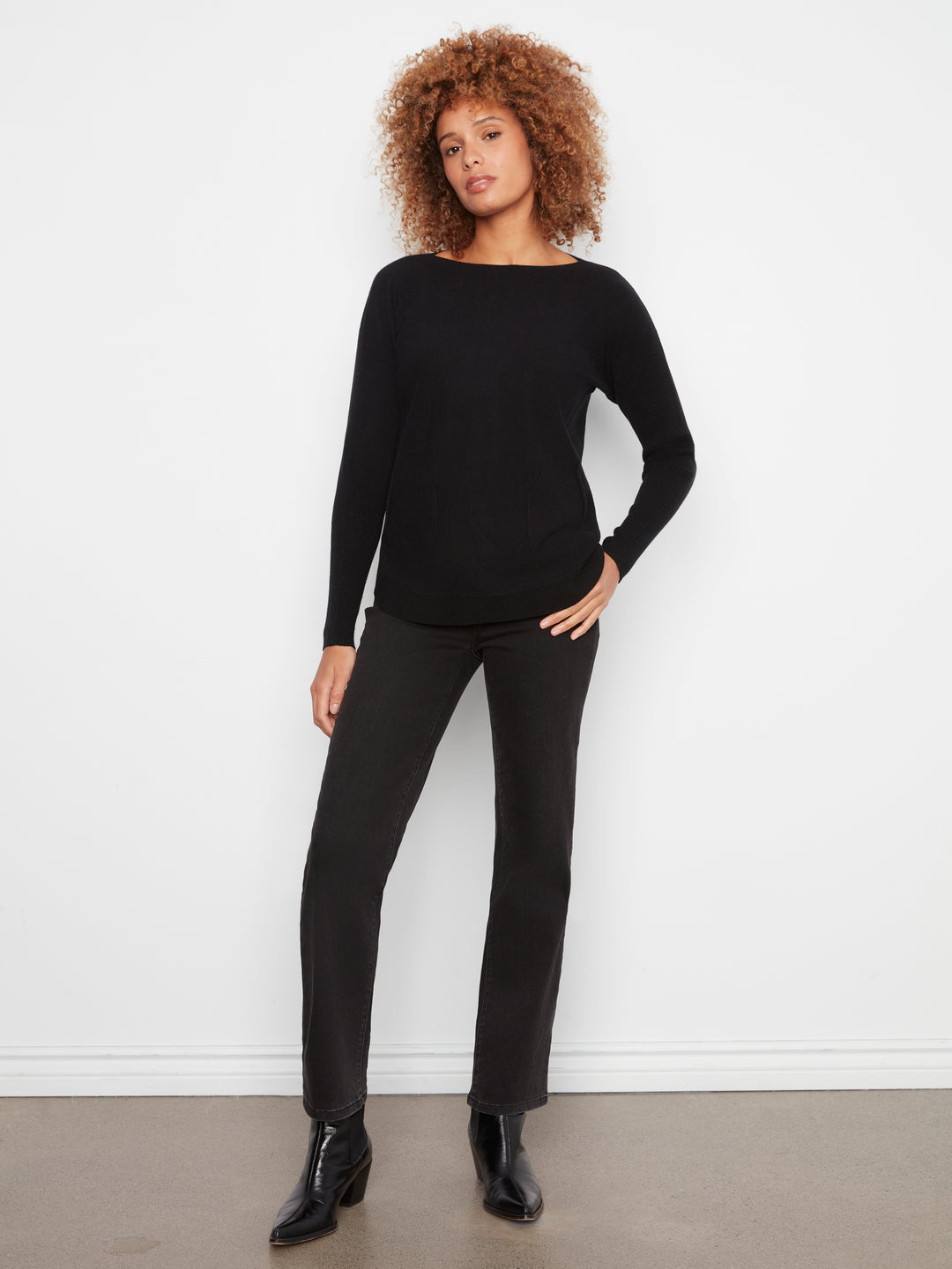 Black Lace-Up Back Plushy Knit Sweater
