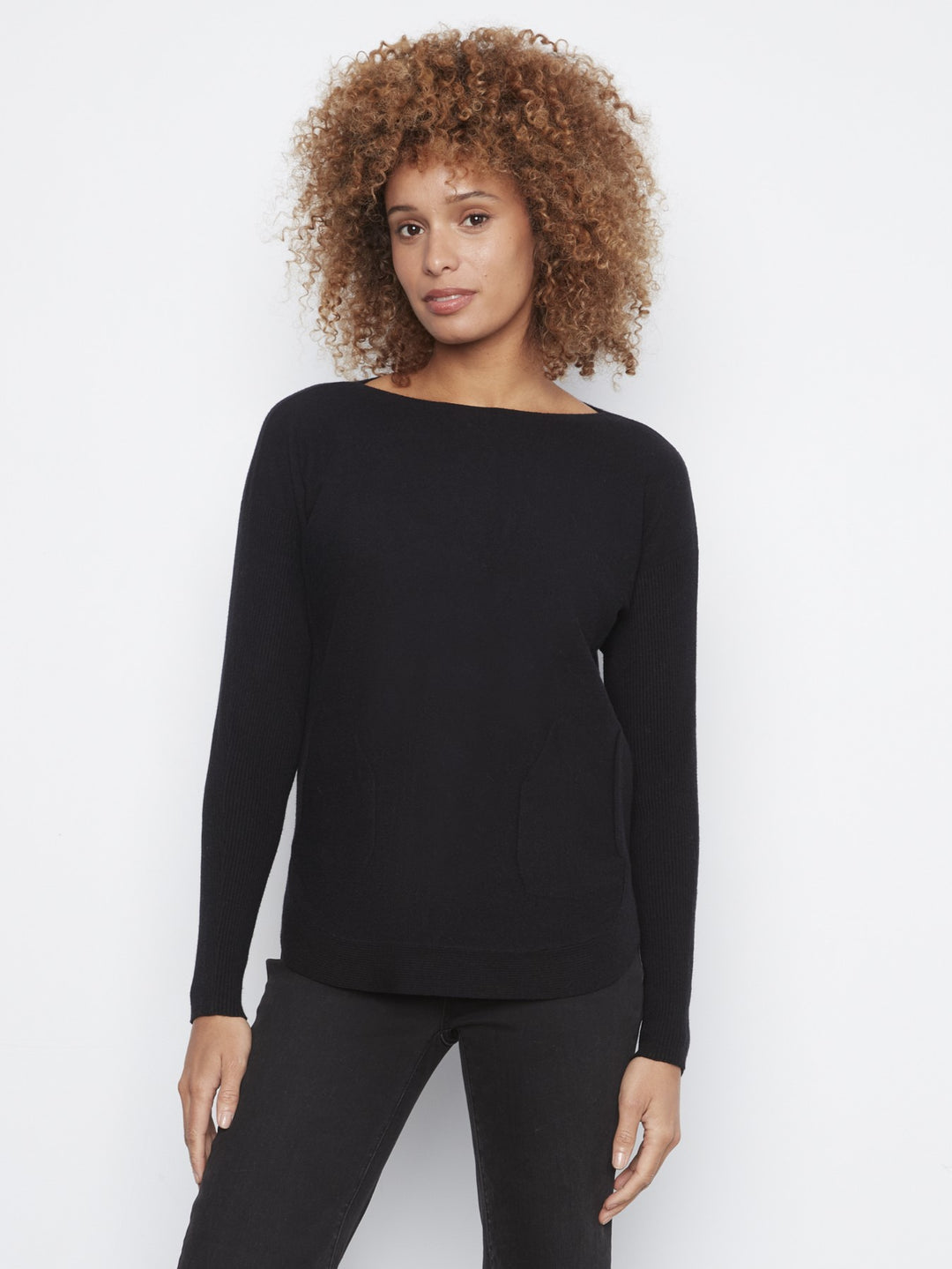 Black Lace-Up Back Plushy Knit Sweater