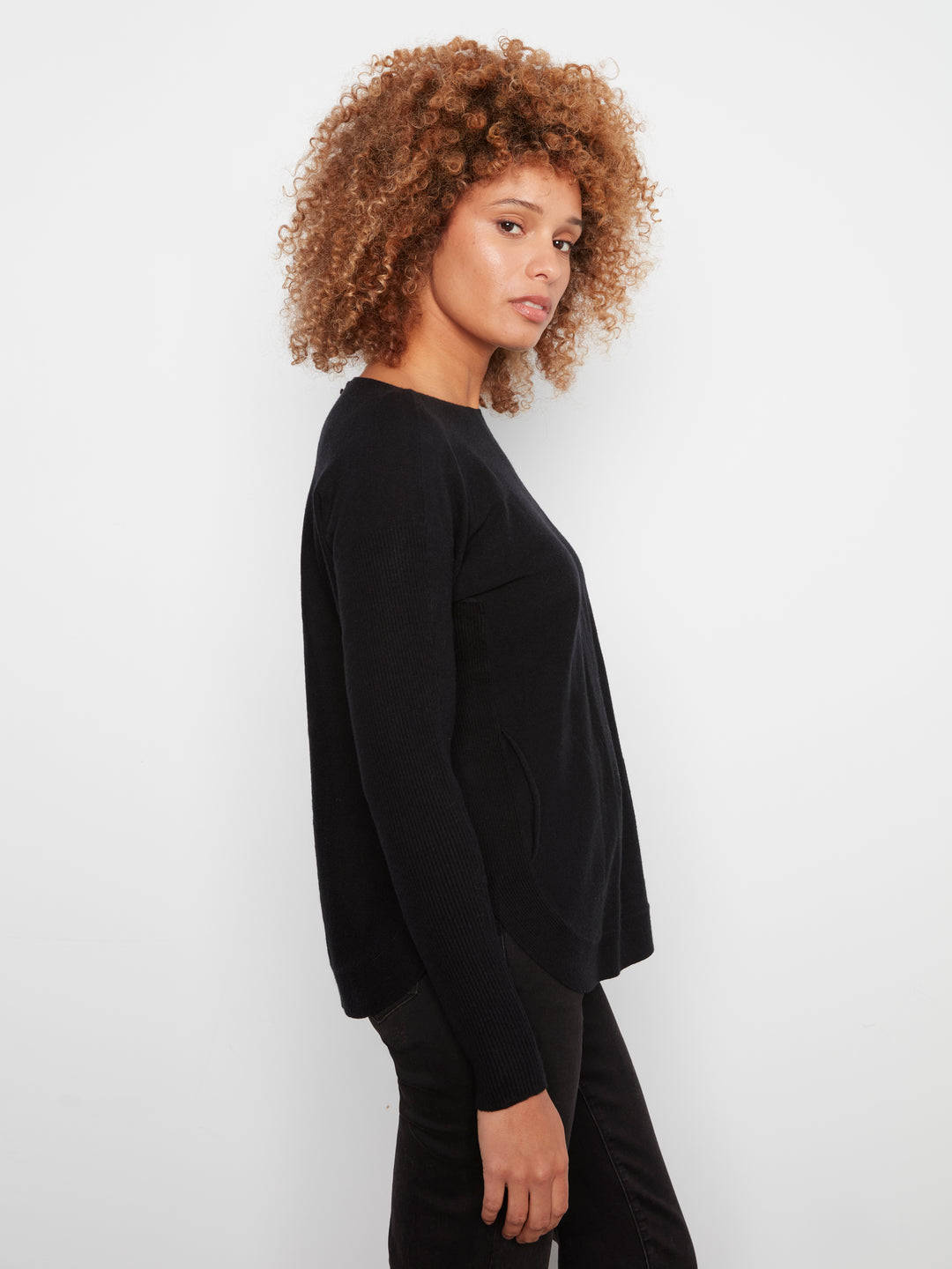 Black Lace-Up Back Plushy Knit Sweater