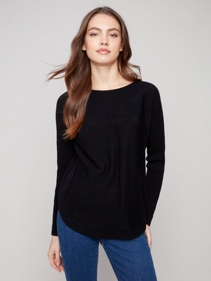 Black Lace-up Cuff Sweater