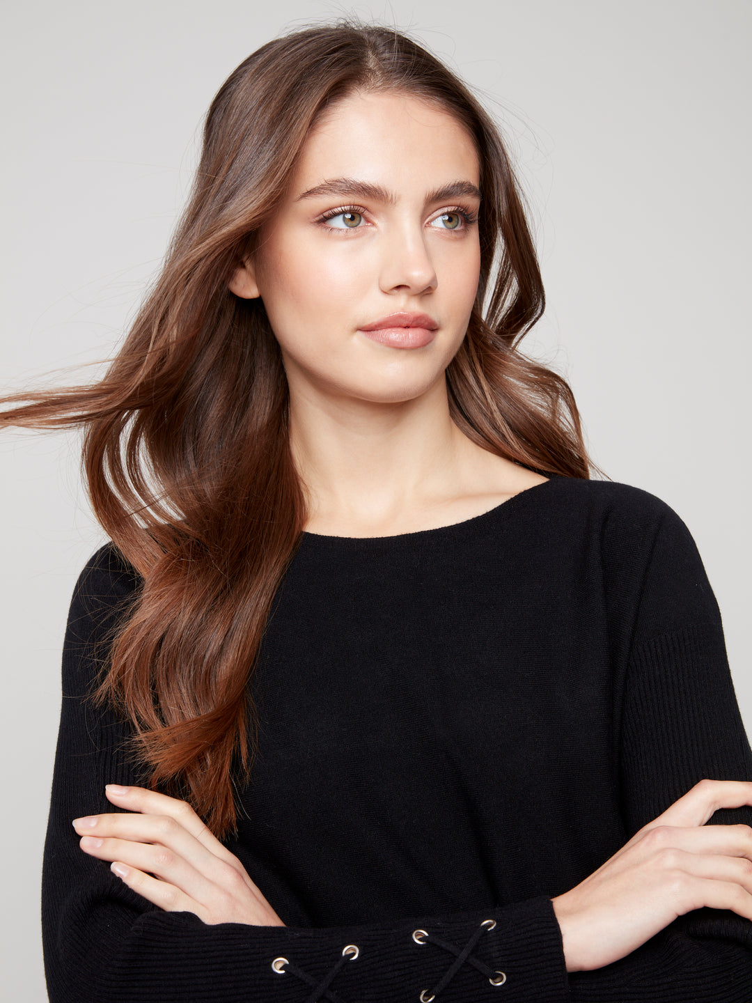 Black Lace-up Cuff Sweater