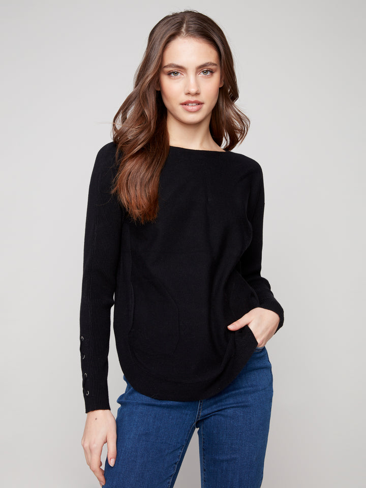 Black Lace-up Cuff Sweater