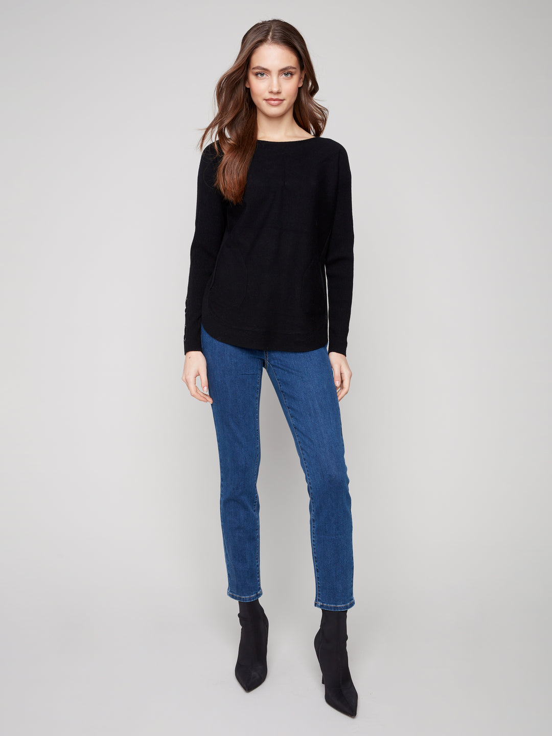 Black Lace-up Cuff Sweater