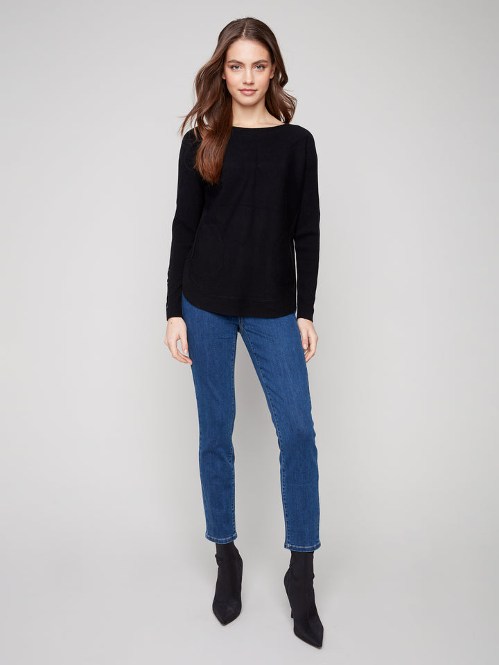 Black Lace-up Cuff Sweater